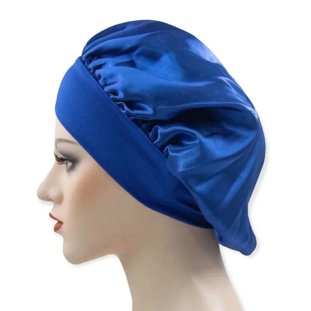🆕Blue Satin Wide Elastic Hair Bonnet